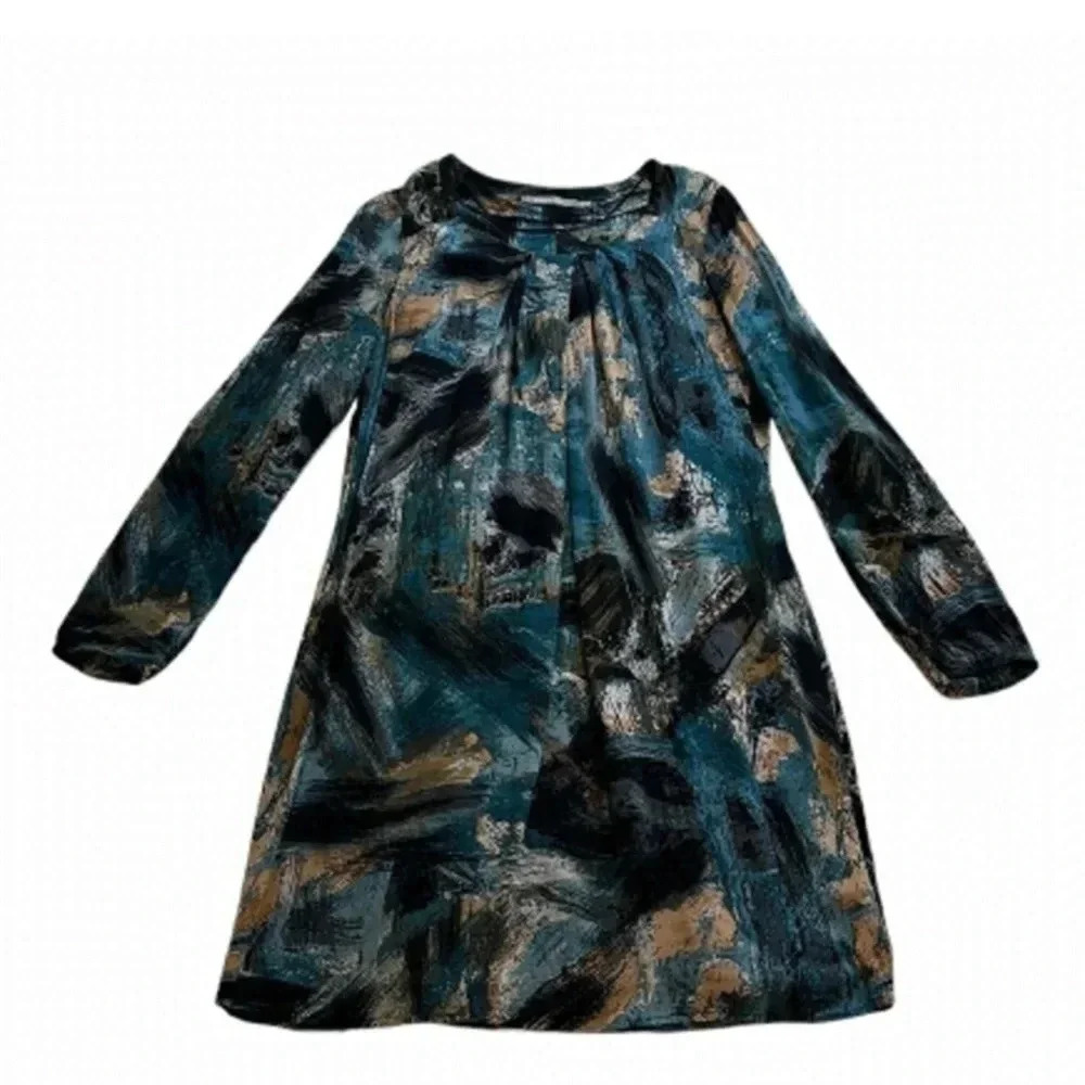 Sandwich_ | Abstract Pattern Box Pleated Neckline Long Sleeve Dress - Size Small